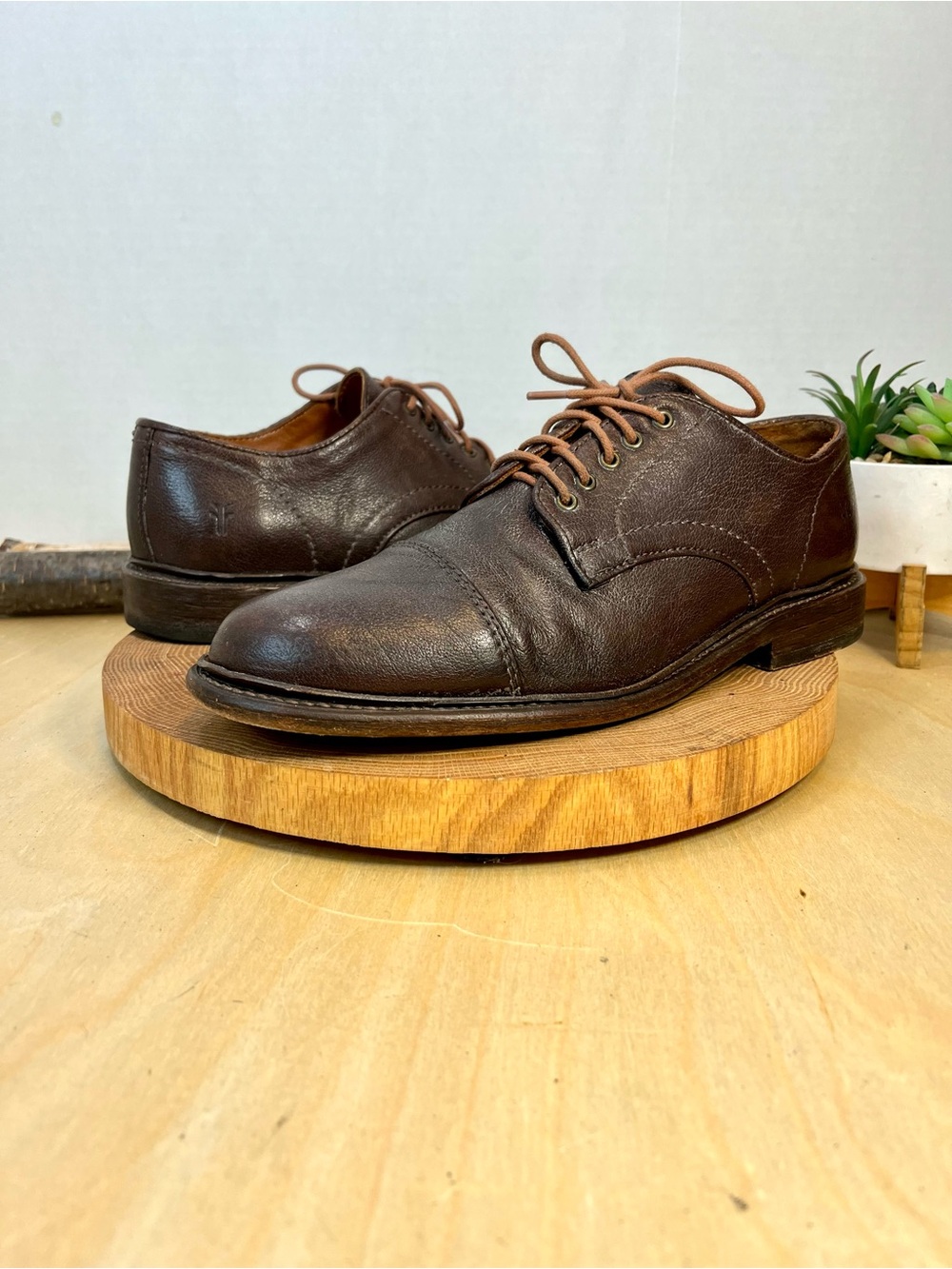 Vintage Frye Brown Leather Cap-Toe Oxford Derby Dress Shoes Size 8.5D
